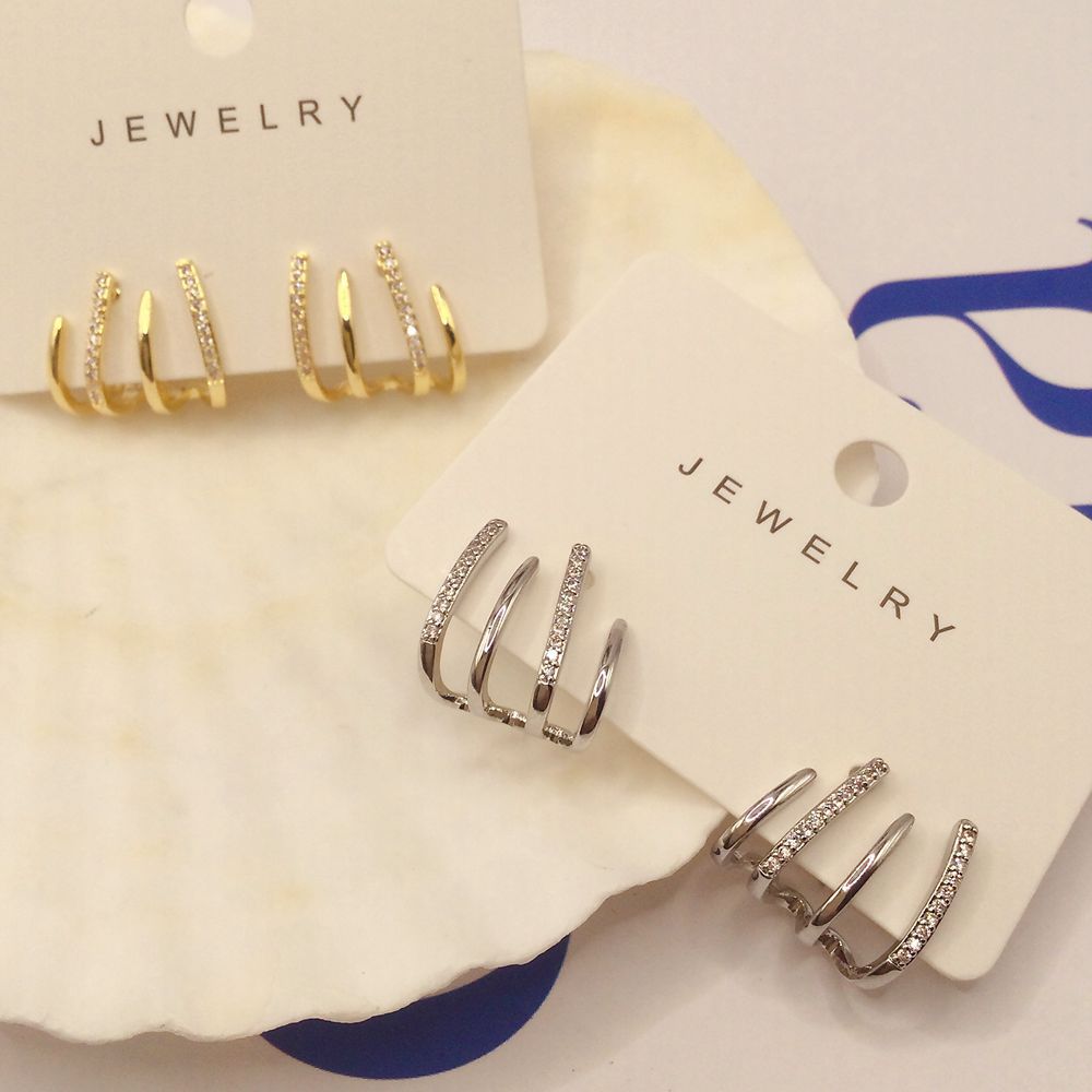 Ear Studs Classification 1 Pair Simple Style Geometric Plating Inlay Copper Zircon 14k Gold Plated Ear Studs