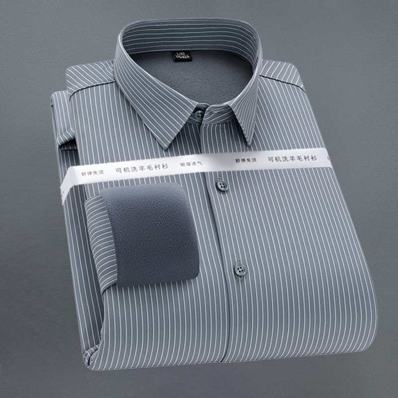 Authentic Dp Non-Iron Thickened Pure Cotton Men's Long-Sleeve Winter Business Warm Integrated Fleece Shirt