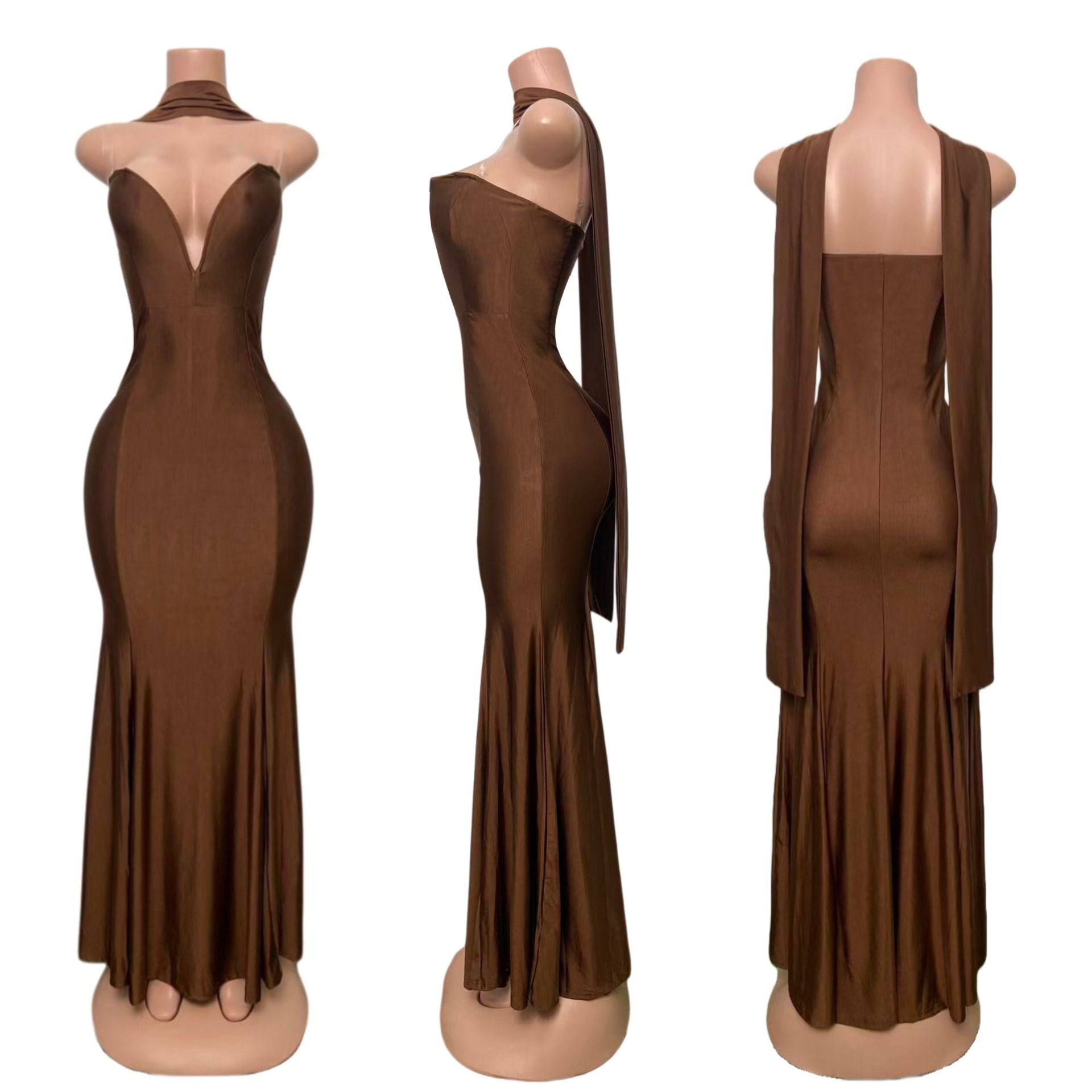 Robe de soirée dos nu avec décolleté en v et coupe sirène_voghion.com