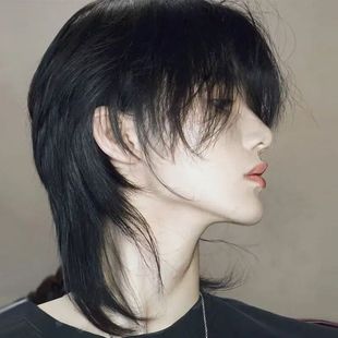 Japanese mullet head cos wig boys long straight hair wig full head cover unisex wolf tail hair simulation