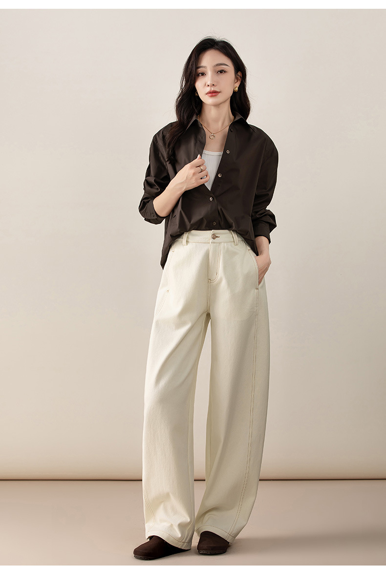 Quần jean nữ ống rộng phong cách Hong Kong chất cotton Tencel dáng rộng — Màu trắng nhạt chi tiết 25