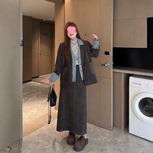 南岛风大码女装拼接牛仔雪尼尔外套春秋巨显瘦半身裙胖mm微胖套装