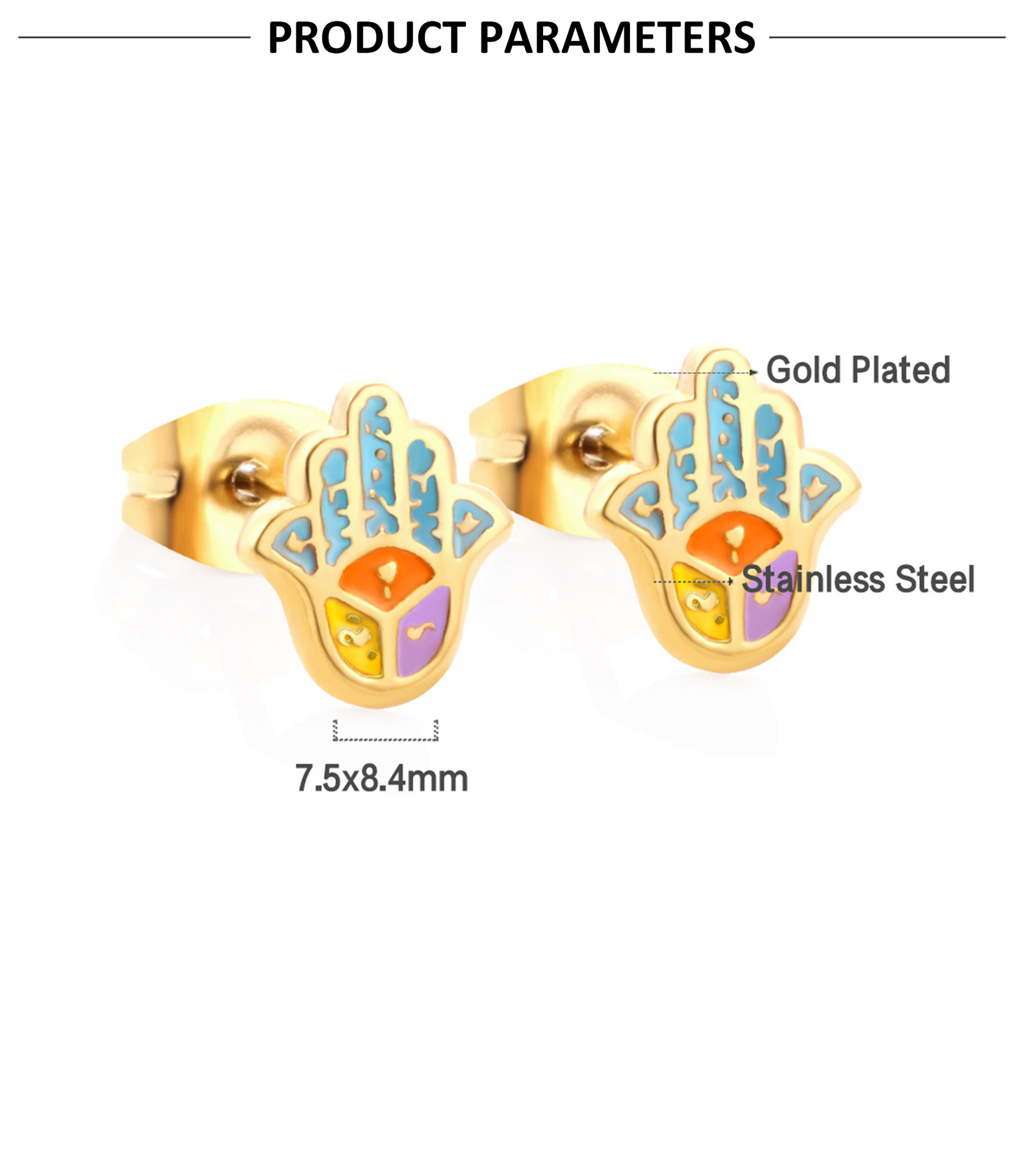 Retro Leaf Palm Star Stainless Steel Enamel Ear Studs 1 Pair