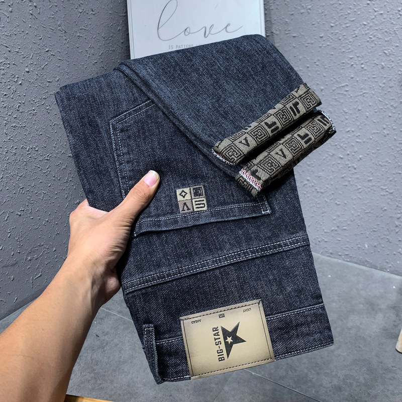 High end and minimalist pants, comfortable and versatile printed straight leg pants, blue new fashionable men's jeans_voghion.com