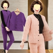 新品 三件套保暖套装中年女装冬季新款蚕丝棉外套高档棉服妈妈两