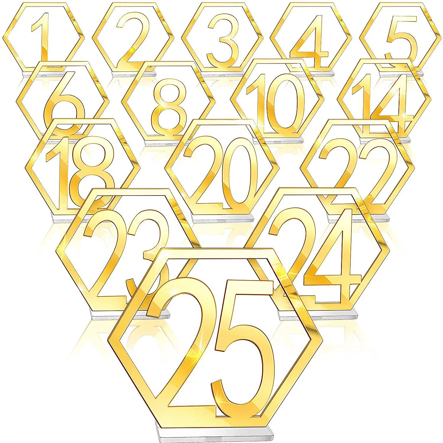 Acrylic mirrored wedding place card hexagonal hollow number 1-40 seat card for cafe wedding reception