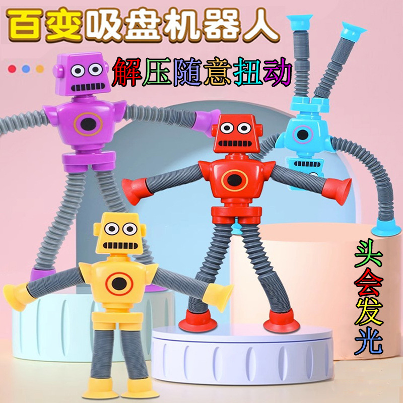 Tubo telescópico robot luminoso y cambiante para niños descomprimiendo juguetes pequeños regalos los estudiantes de jardín de infantes recompensan los regalos de cumpleaños