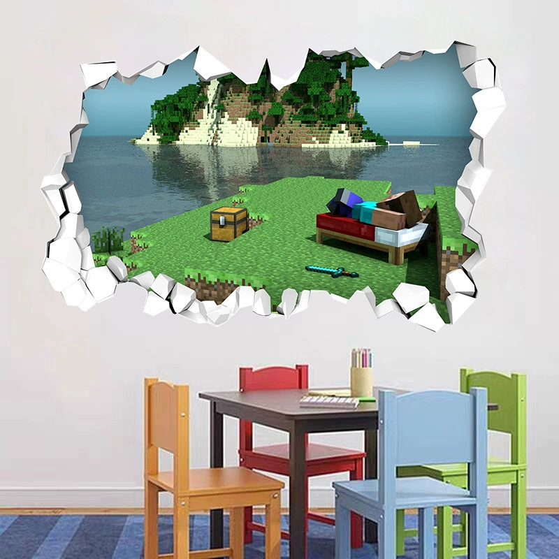 Minecraft run away мой мир стерео 3D злодей майнинг стены наклейки самоклеящаяся детская комната украшения