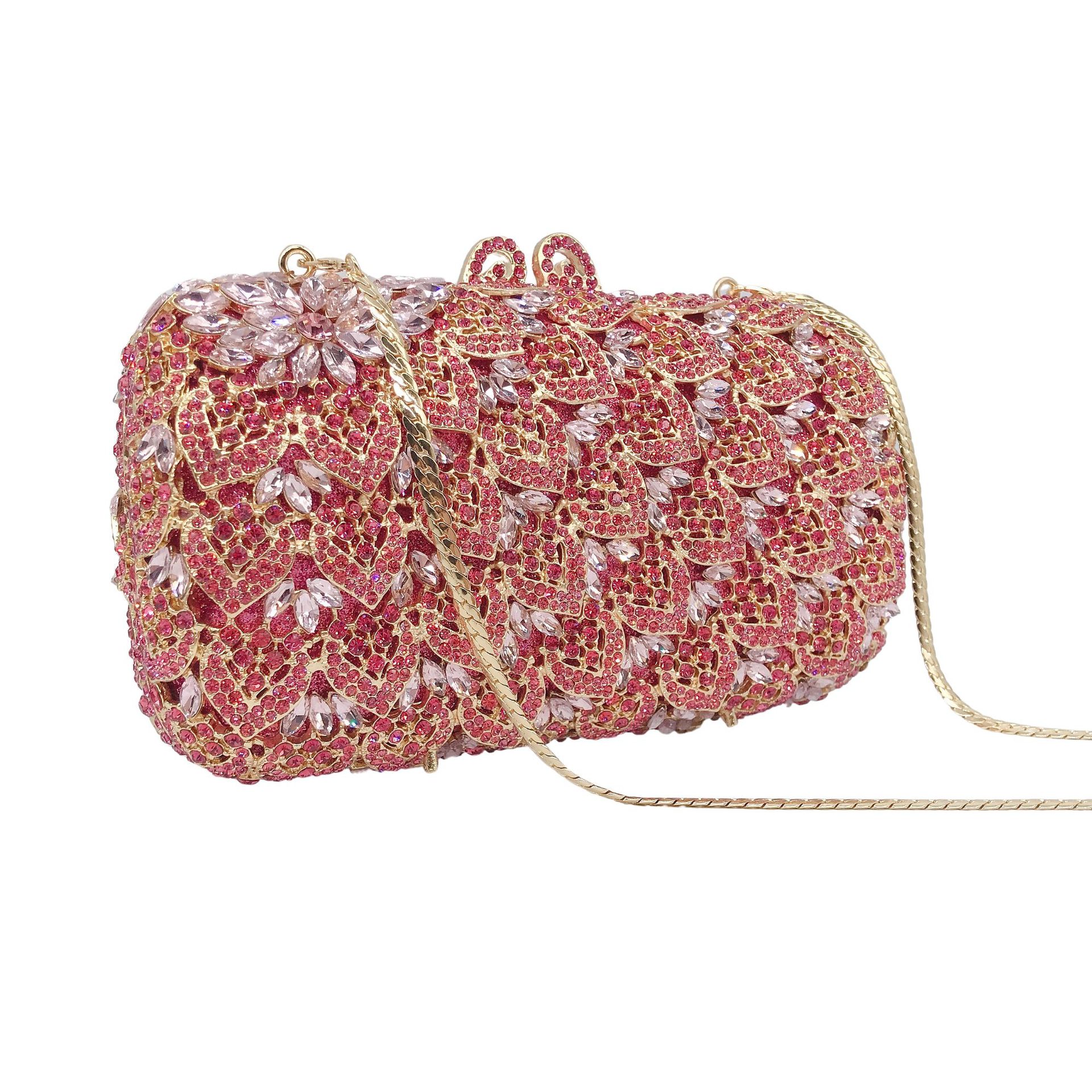 Túi clutch nữ đính đá dạ hội cầm tay kim loại lấp lánh — Màu hồng, Màu tím đen, Màu đen, Màu vàng nhạt