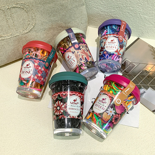 FASHION NEW KOREAN STYLE CUTE COLORFUL ELASTIC RIBBON BOTTLE PACKED ONE-TIME HAIR TIE SET WITH MINI PONYTAIL HEADBAND BABY HAIR ACCESSORY