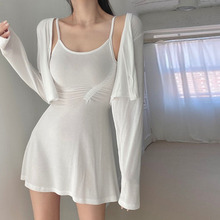 当天发 韩国代购正品 QC253性感女人味~ 薄款小开衫+吊带连衣裙秋