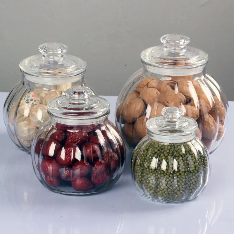Sealed Jar Food Grade Glass Jar Small Pumpkin Shaped Jar Tea Jar Moisture-Proof Storage Bottle Honey Lemon Storage Jar