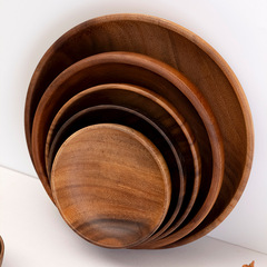 Acacia wood fruit plate round dish dipped sauce tray fruit wood hotel wooden fruit plate snack plate manufacturer wholesale