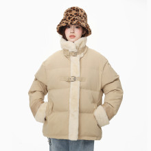欧美潮牌高领棉服宽松休闲加厚冬季设计感皮带扣立领棉衣外套男士