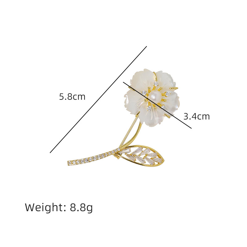 Accesorios DIY flor de conchas naturales broche de cobre dorado de piedra elegante broche de perla pecho soporte vacío image 6