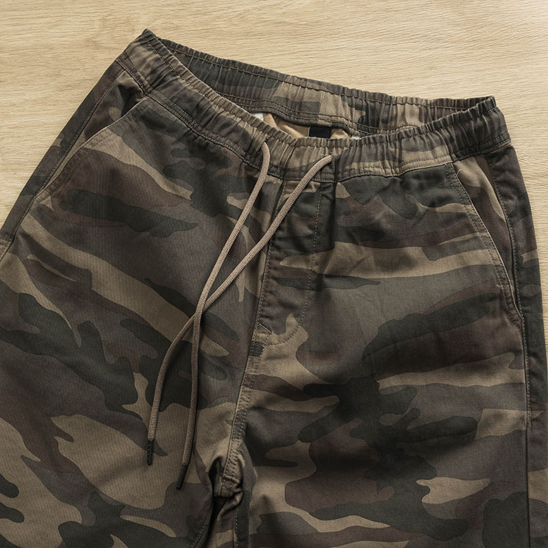 Camuflaje de verano hombre casual retro pantalones cortos tendencia cintura elástica pantalones rectos sueltos al por mayor
