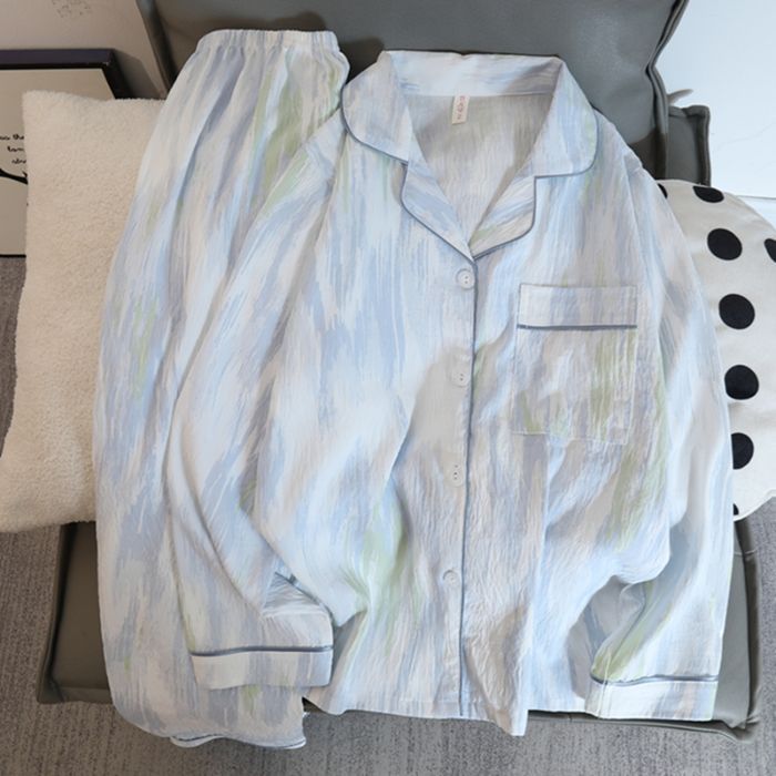 Pijamas de algodón nubes al por mayor transfronterizos pantalones de mangas largas de dibujos animados lindos cardigans con solapa otoño nueva explosión ropa para el hogar