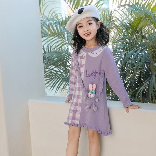 New Women's Baby Frozen Starlight Princess Dress, Stylish Purple Cartoon Rabbit Cardigan Dress for Girls