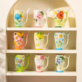 纯手工彩绘吸管杯釉下彩高杯子果汁杯濑户烧马克杯家用水手绘热饮