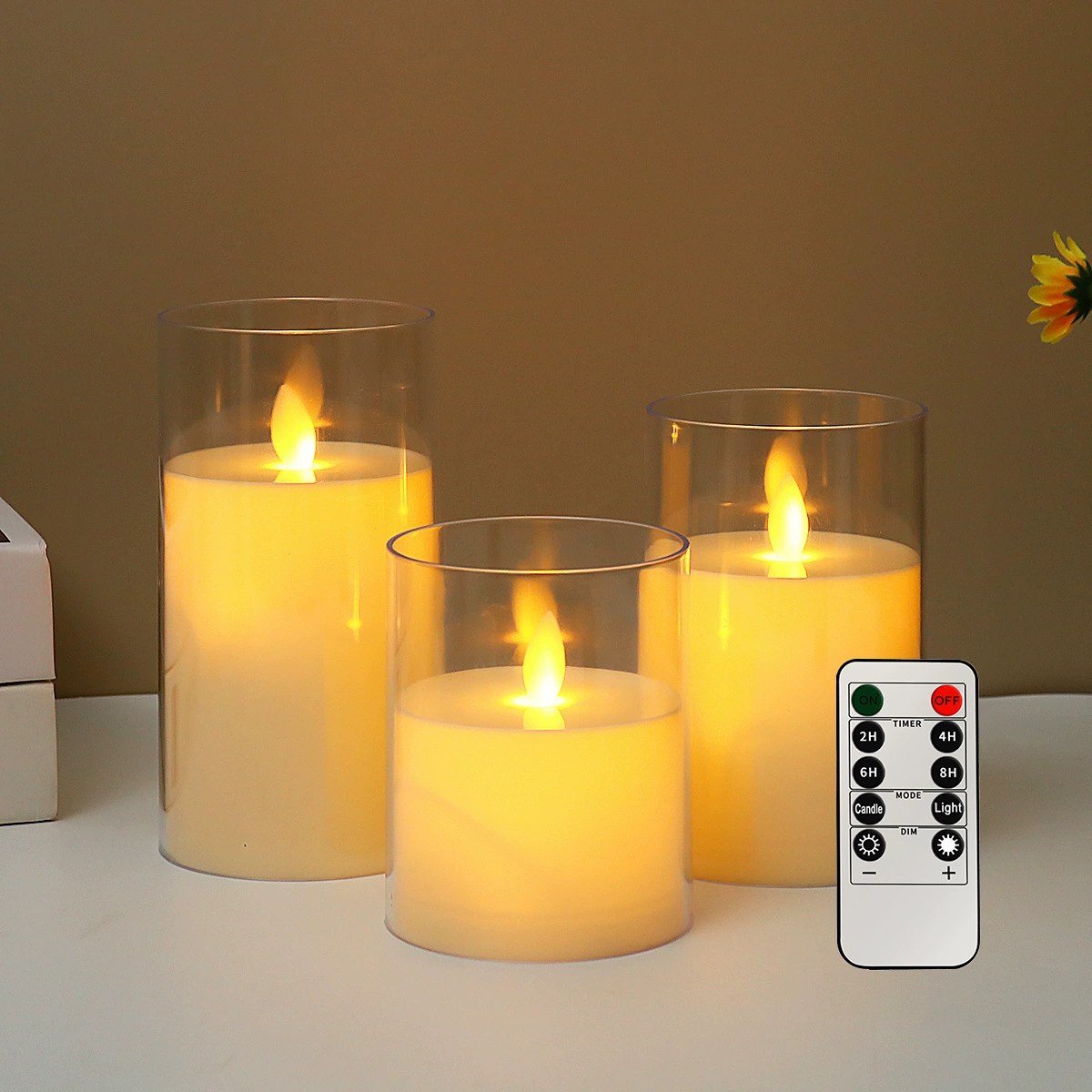 LED-свеча (Jiaye) бездымная мерцающая, пульт управления и батарейные модели, различные размеры 5.5–7.5×10–25 см