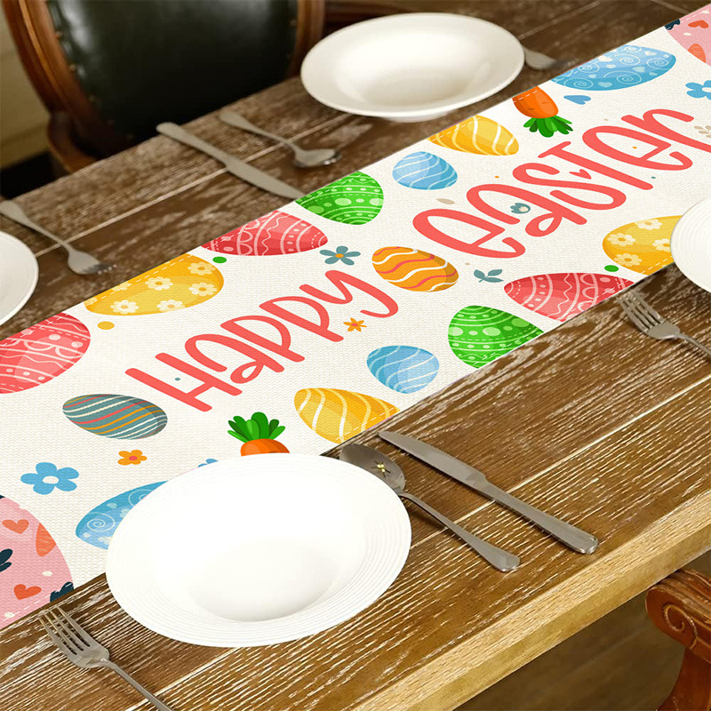 Amazon transfronterizo de Pascua corredor de mesa de impresión digital Nórdico colorido huevo Restaurante occidental anti-incrustante aislamiento térmico mantel decorativo