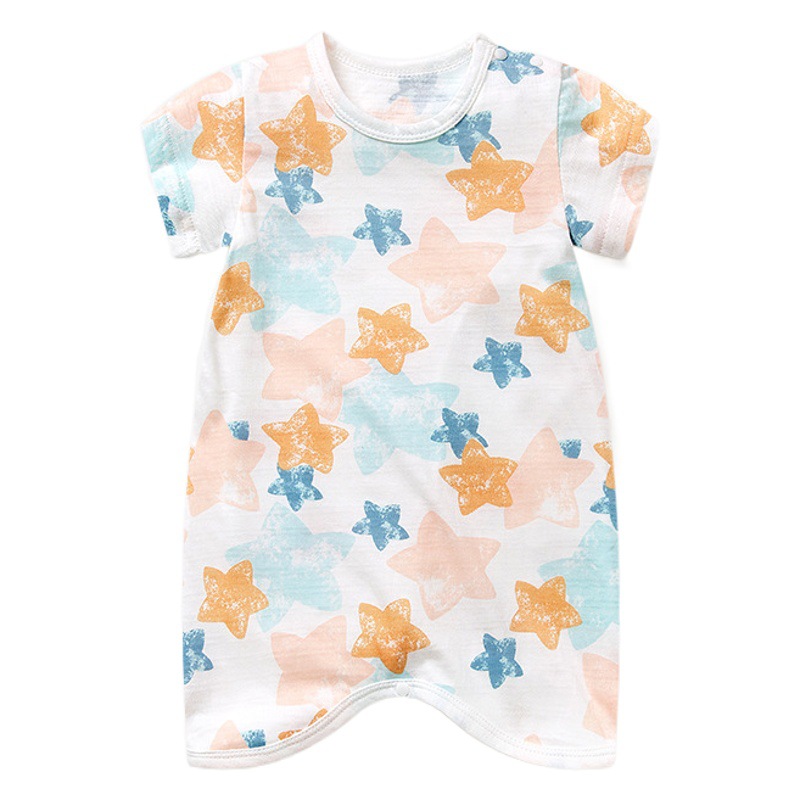 Baby Nightgown for Boys and Girls Baby Cotton Short-sleeved Pajamas Summer Thin Children's One-piece Nightgown 90 No Hidden Buckle