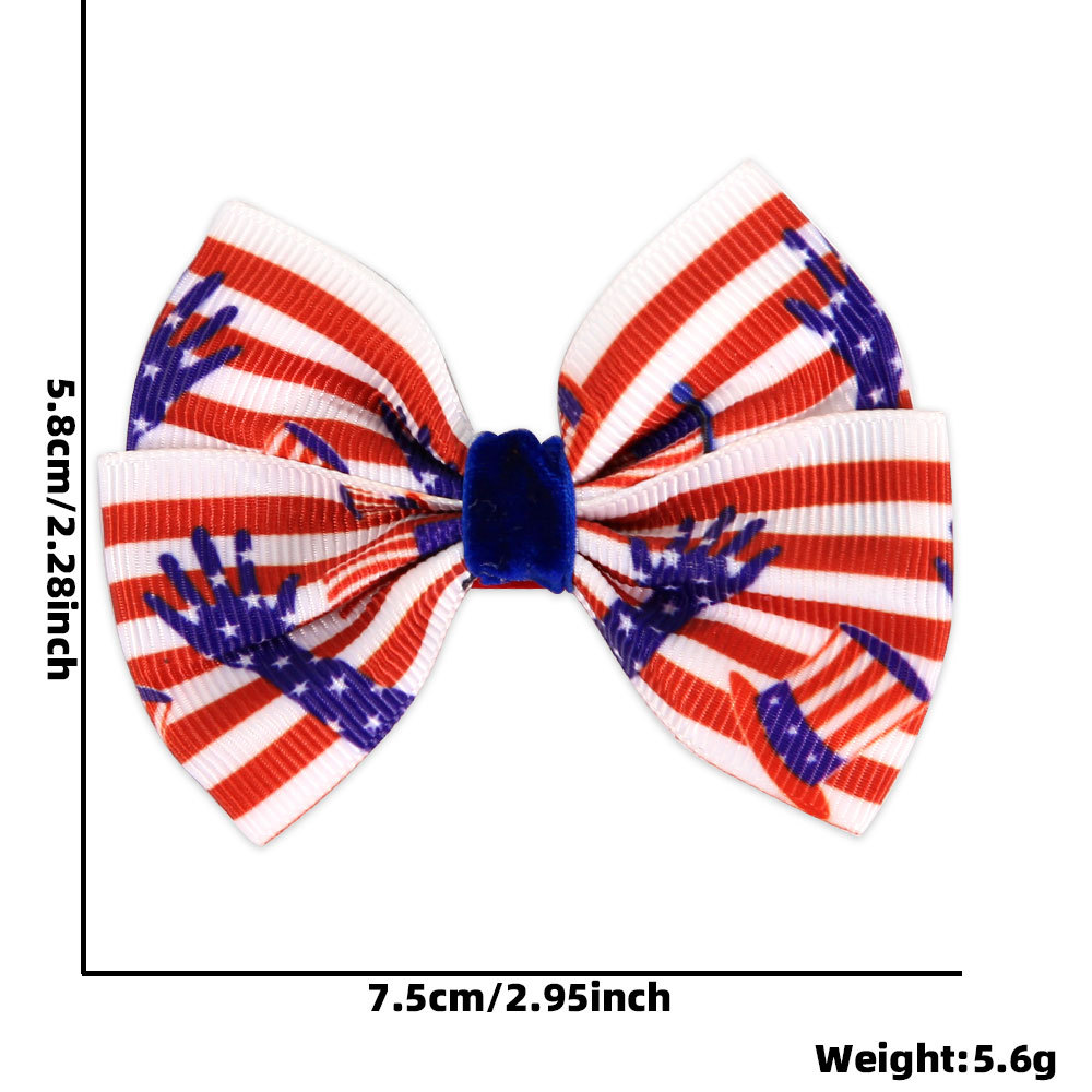 Nueva pinza para el cabello del Día de la Independencia de EE. UU., Clip lateral a rayas rojas, blancas y azules, accesorios para el cabello, estampado de estrellas y rayas femeninas, clip de pico de pato con lazo
