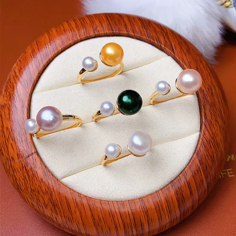 2024新款淡水珍珠戒指时尚百搭双珠精美设计珍珠饰品修饰手型首饰