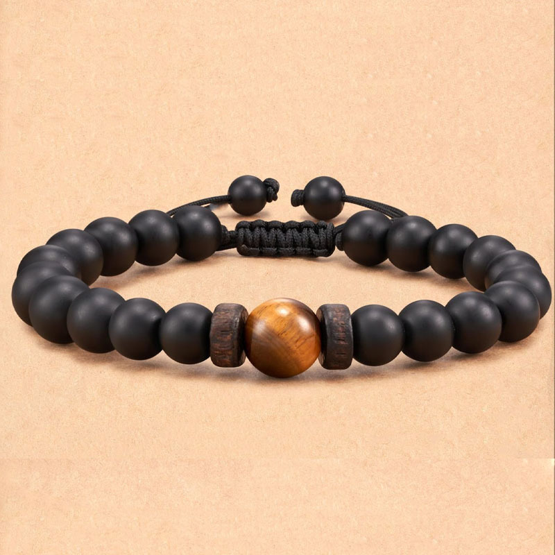 Obsidian Matte Braided Beaded Bracelet Men Tiger Eye Volcanic_voghion.com