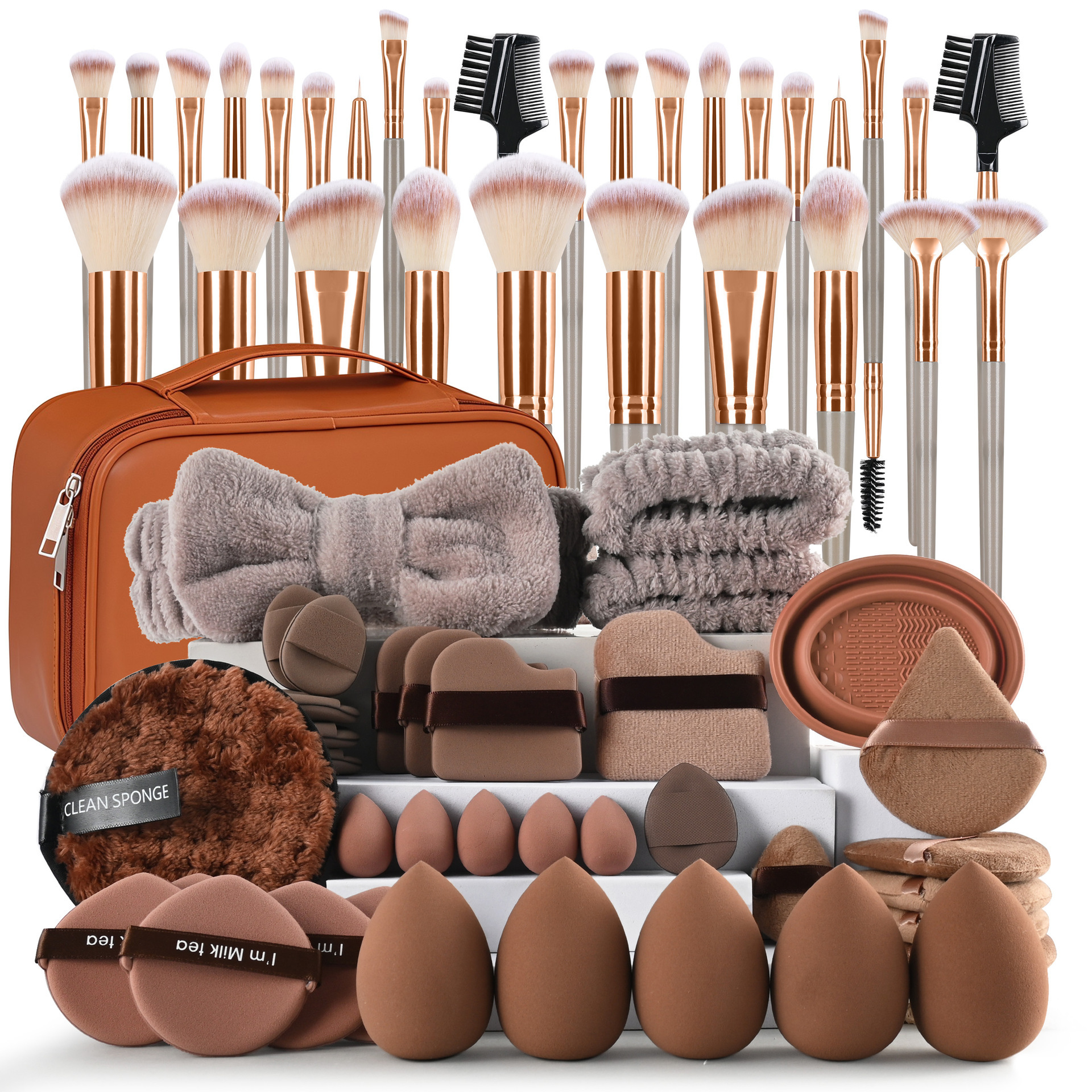 Conjunto de polvo personalizado 40pc cepillo grande combinación de lavado de cara maquillaje polvo transfronterizo conjunto completo de 46 herramientas de maquillaje de cepillo