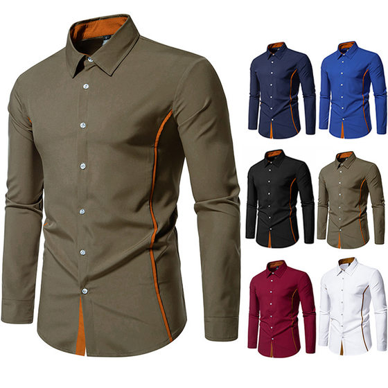 2024 cross-border foreign trade new men's color triangle collar long sleeve shirt European size fashion casual lapel shirt men