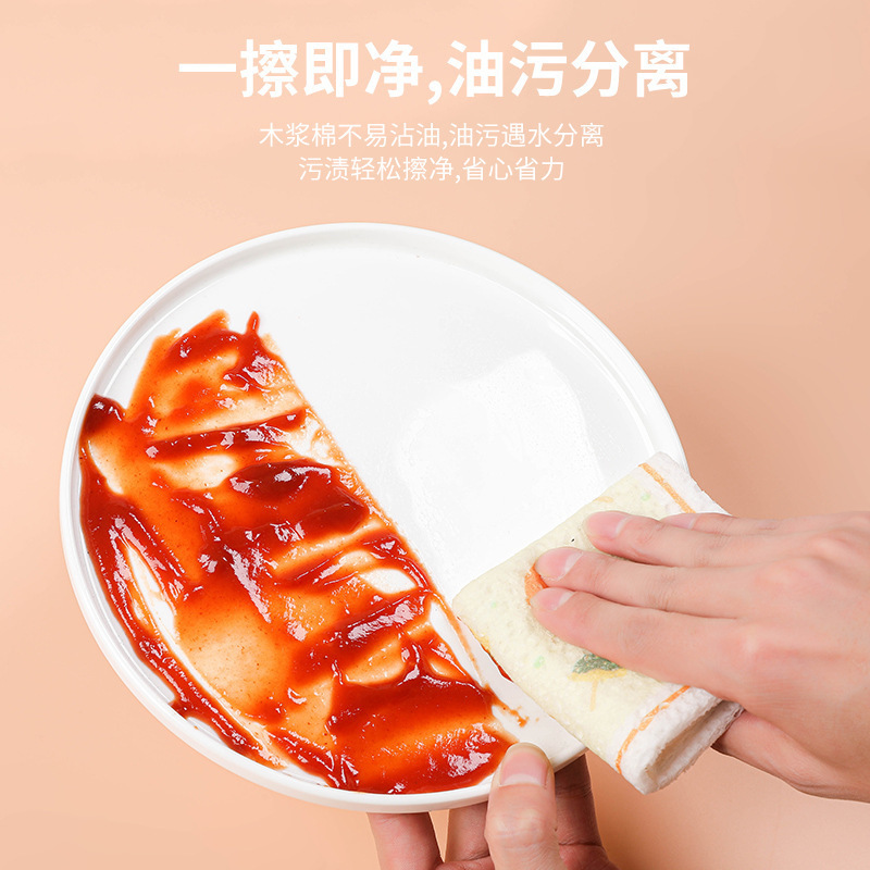 Pulpa de madera algodón trapo cocina absorbente dibujos animados descontaminación esponja paño estropajo fibra de madera paño plato toalla al por mayor