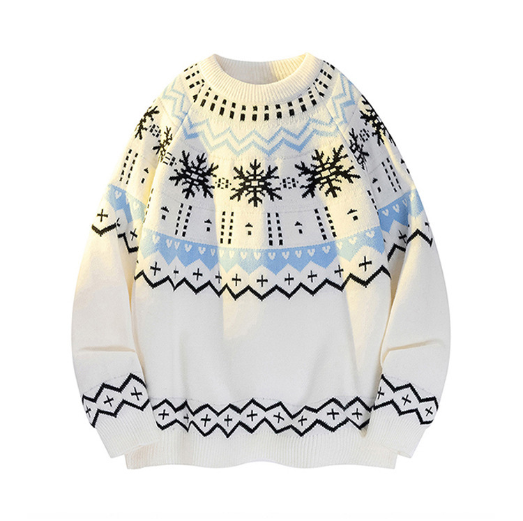 Explosiones transfronterizas de tamaño europeo gran tamaño Fair Island Jacquard jersey suéter hombre flocos de nieve Navidad otoño invierno fábrica de marea mayorista