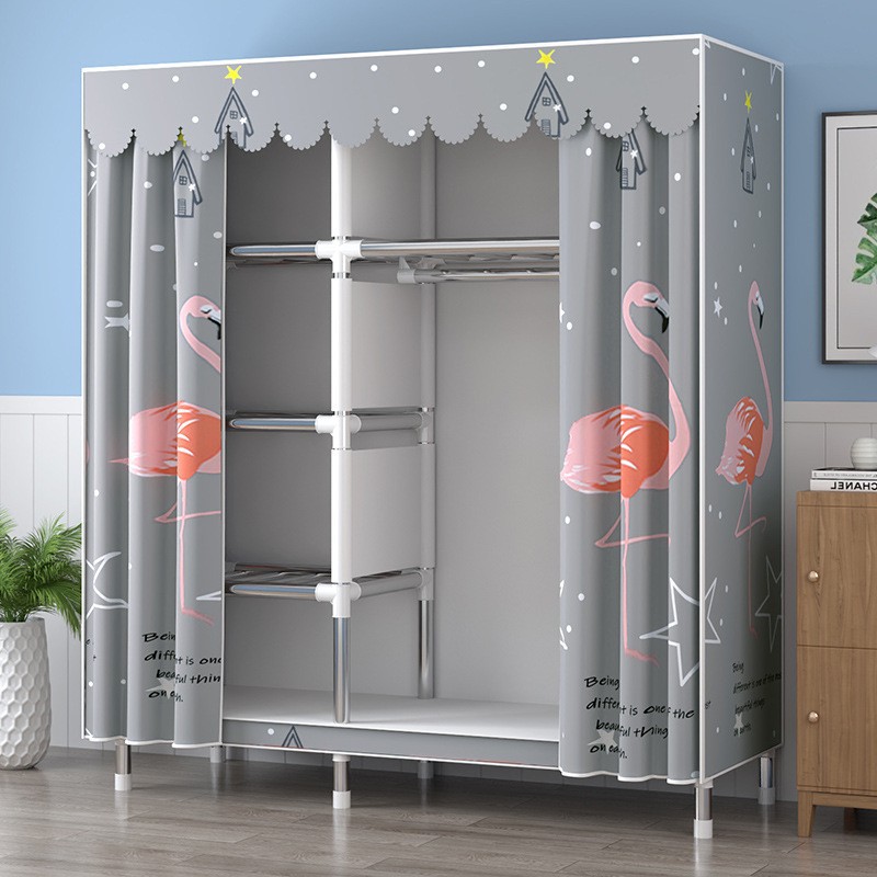 Simple Wardrobe for Home Use in the Bedroom, Assembled Fabric Wardrobe with Sturdy and Durable Steel Pipes, Economical Wardrobe for Rental Apartments