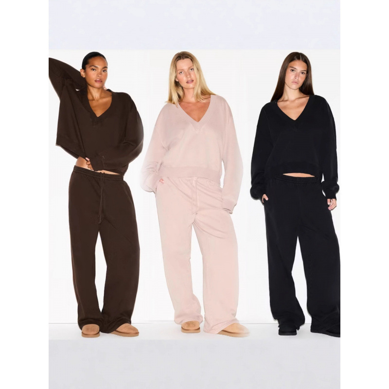 Skims 25 Years New Women's Autumn and Winter Drawstring Sweatpants Pure Color V-Neck Loose Slimming Look Fashionable Casual Long-Sleeved Sweatshirt