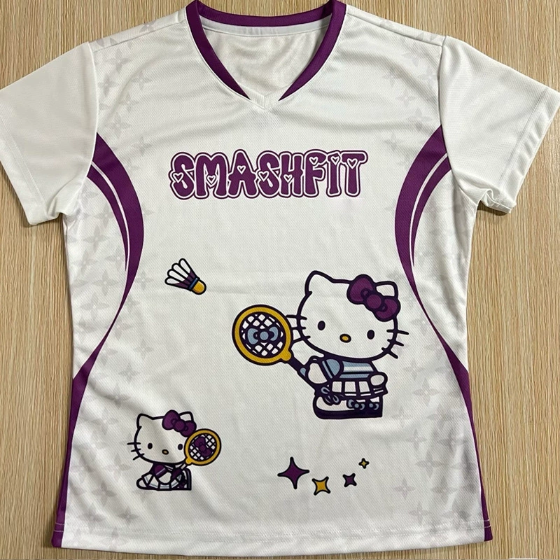 Hello Kitty, breathable quick dry uniform for badminton for training, with short sleeve
