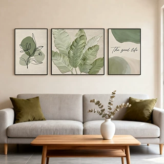 家大业大客厅装饰画北欧绿植沙发背景墙壁画奶油风高级感三联挂画