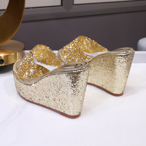 Fish Mouth Super High Heel Women's Sandals 2020 Summer New Sequin Fashion Catwalk Wedge Fashion Casual Women's Shoes