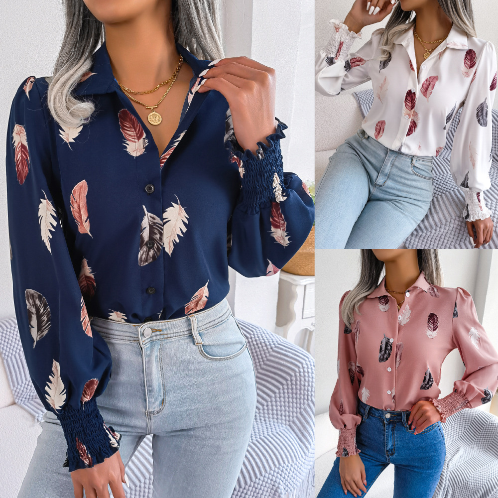 Women's Blouse Long Sleeve Blouses Button Casual Feather display picture 1