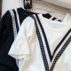 Real shot in stock Summer new design round neck slimming short sleeve T-shirt chic ice silk sweater for women