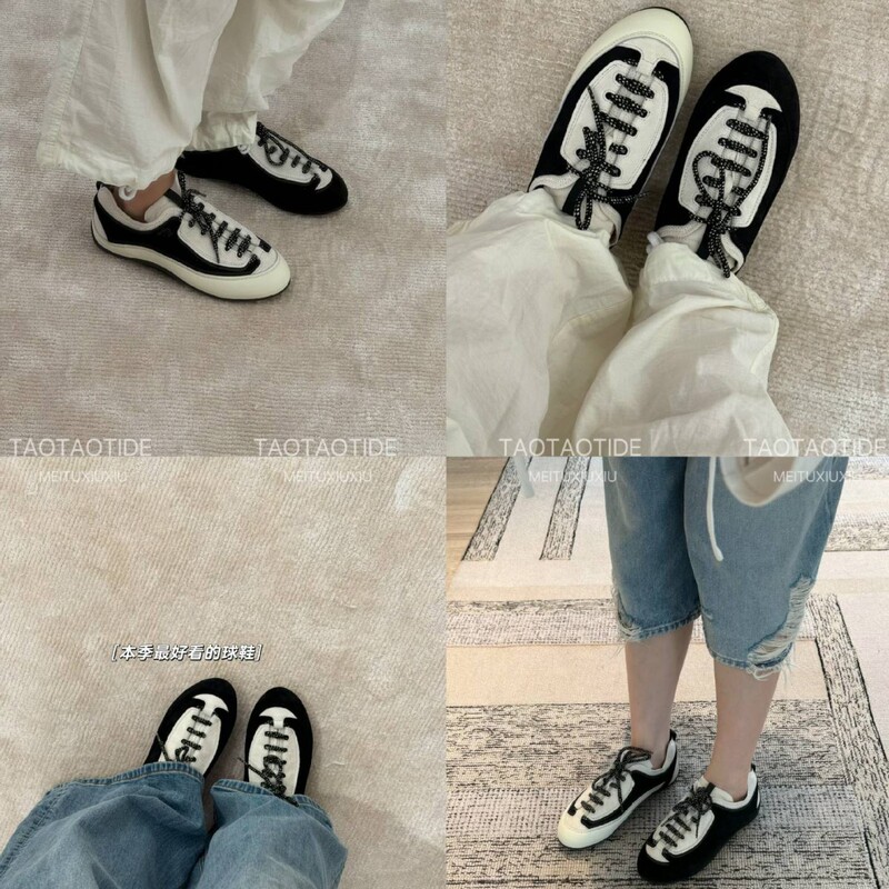 Wan Chan High-End 26 New Vintage Black and White German Training Shoes for Women, Color-Block Suede Flat Casual Shoes, Commuting Forrest Gump Shoes Wan Chan High-End 26 New Vintage Black and White German Training Shoes for Women, Color-Block Suede Flat Casual Shoes, Commuting Forrest Gump Shoes
