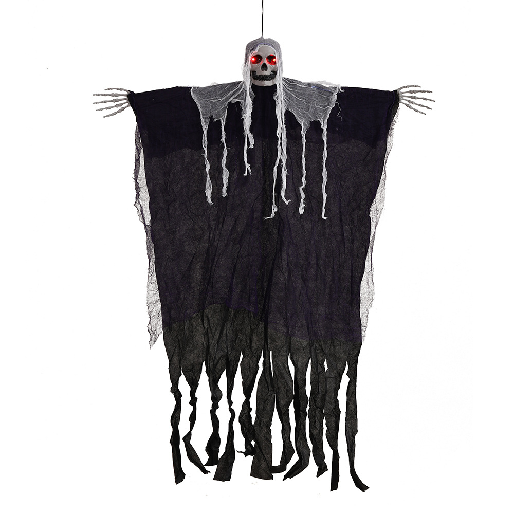 Decoración de Halloween colgando grandes accesorios de diseño fantasmas colgando esqueletos de control de sonido luminoso colgando fantasmas habitaciones secretas suministros de casa embrujada