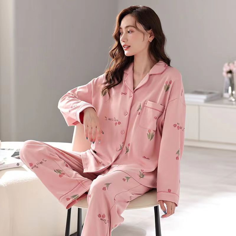 Pijamas de primavera y otoño las mujeres 100% algodón manga larga 2023 nuevo simple cardigan desgaste casero al aire libre