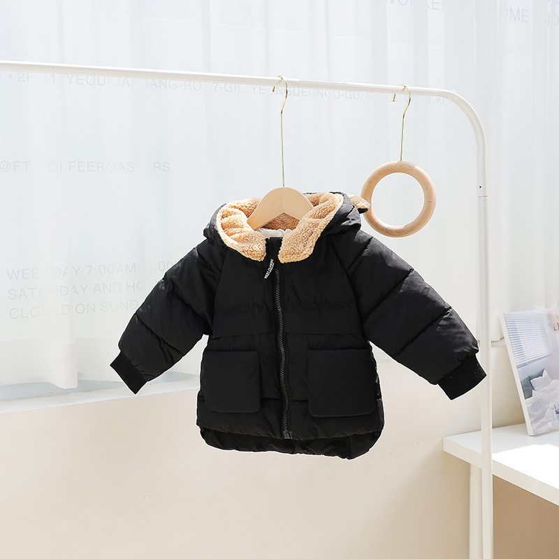 Niños y niñas, chaqueta de algodón, chaqueta de algodón, chaqueta de cordero de cachemira 2025, nuevo otoño y invierno corto, chaqueta de calentamiento con capuzas gruesas