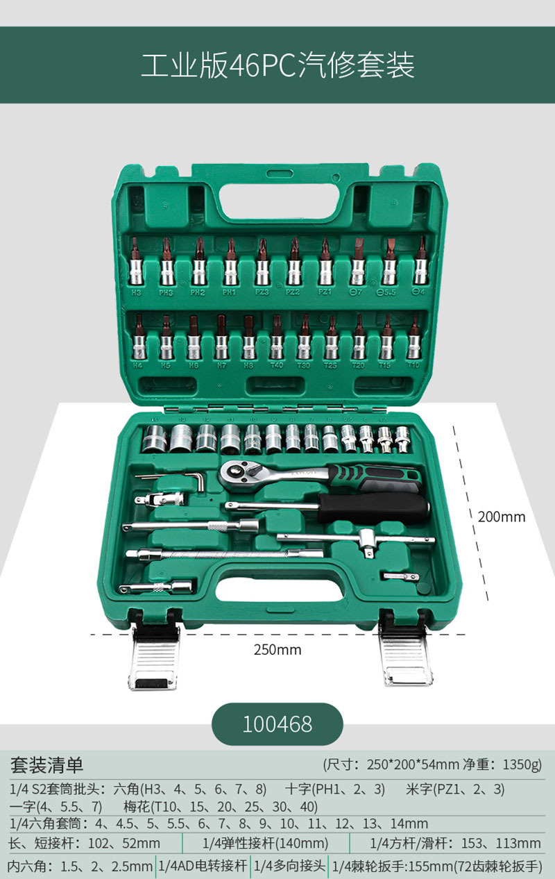 100468 [Industrial grade 72 teeth] Pearl nickel technology 1/4 Xiaofei 46-piece set