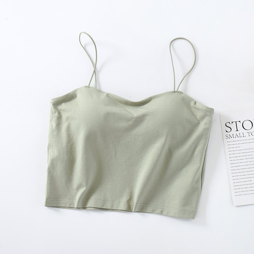 Cotton Modal with padded straps all-in-one bra-free tube top women's vest short navel-baring chest-wrapped bottoming shirt