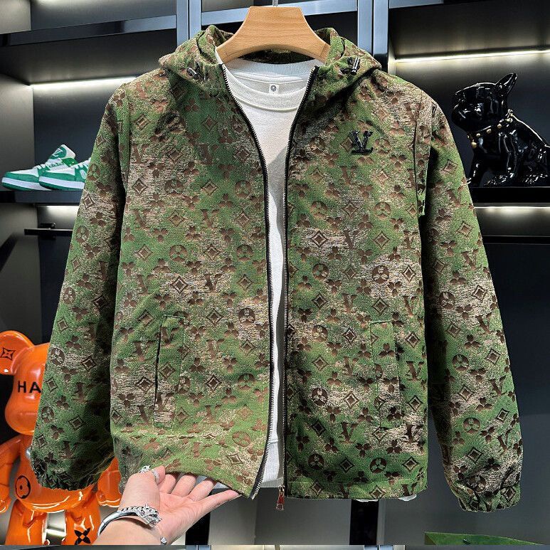 European Gradient Haze Blue Silk Texture Autum New Sweatshirt Men's Hooded Jacket Outwear Presbyopic Trendy Brand