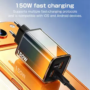 หัวชาร์จแบบปรับแรงดัน 150W ชาร์จเร็ว พอร์ต USB สองช่อง + Type-C สองช่อง ใช้ได้กับโทรศัพท์ iPhone Huawei