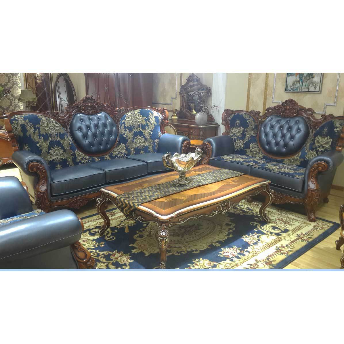 American Solid Wood Sofa Cross-Border Export Double-Sided Carved Imported First-Layer Cowhide Sofa Combination Living Room Furniture Wholesale