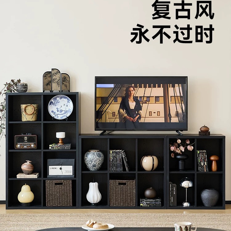 黑色卡莱克格子柜一体靠墙八格柜书柜置物柜卧室柜子床边柜储物柜|undefined